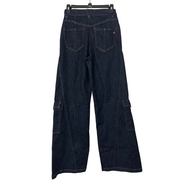 DEMOCRACY NWT Sky Rise Absolution Wide Leg Cargo Dark Indigo Wash Jeans Size 0 - Picture 4 of 14